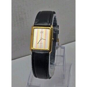 Vintage Jaz Paris Womens Tank Quartz Watch Gold Tone Stripe Dial New Battery